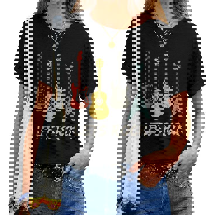 Lets Rock Rock N Roll Guitar Retro Sin Mangas Camiseta de mujer