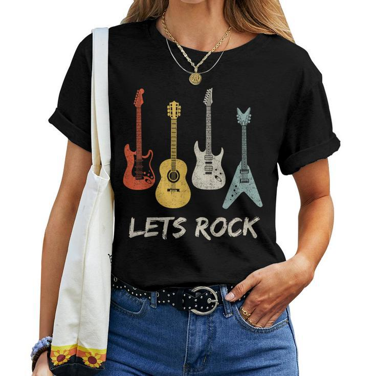 Lets Rock Rock N Roll Guitar Retro Women Women T-shirt