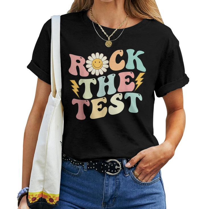 Rock The Test Retro Groovy Teacher Test Day Testing Day Women T-shirt