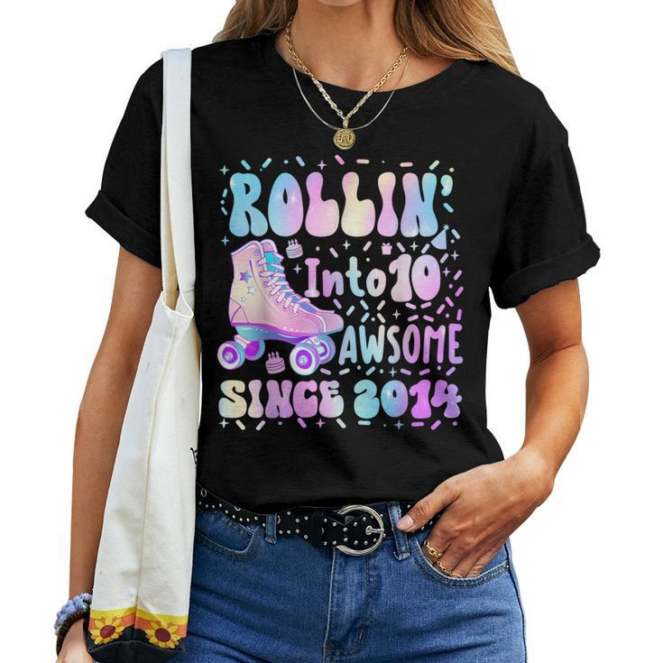 Roller Skate 10Th Birthday Rolling Into 10 Since 2014 Girls Women T-shirt