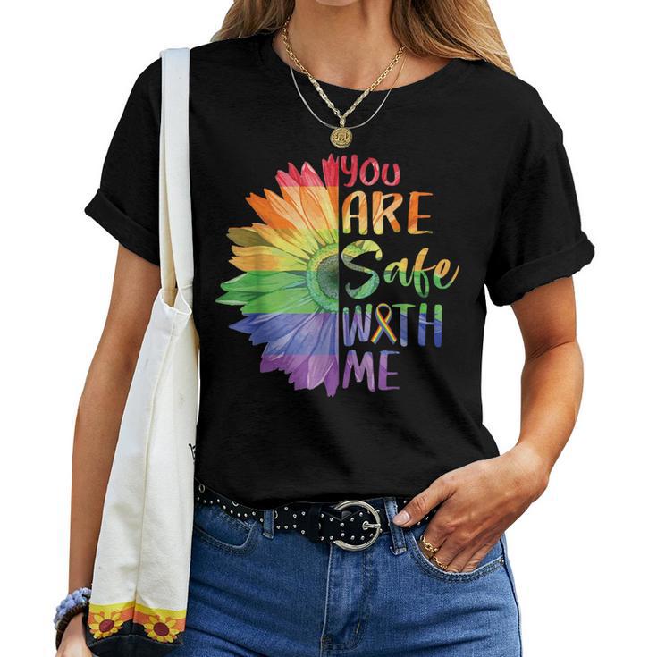 You Are Safe With Me Lgbtq Sunflower Pride Month Women T-shirt