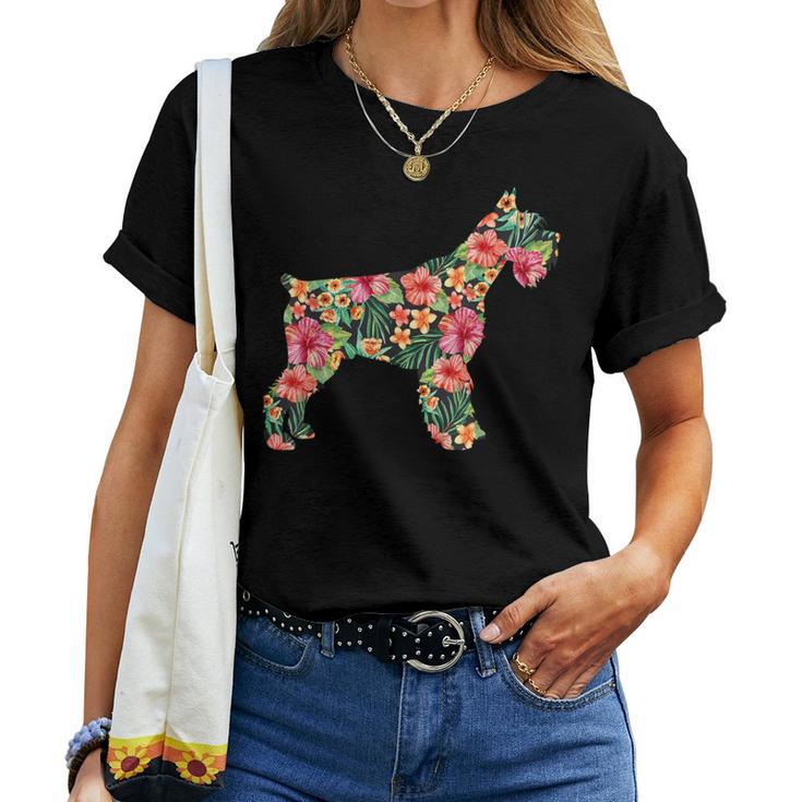 Schnauzer Flower Dog Silhouette Floral Women Women T-shirt