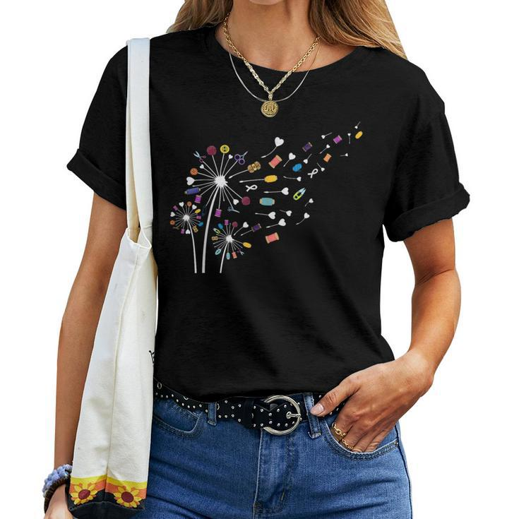 Sewing Dandelion Flowers Quilting Using Sewing Elements Women T-shirt