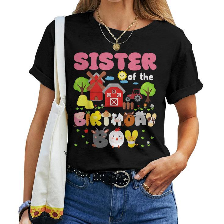 Sister Of The Birthday Boy Farm Animal Family Party Decor Women T-shirt