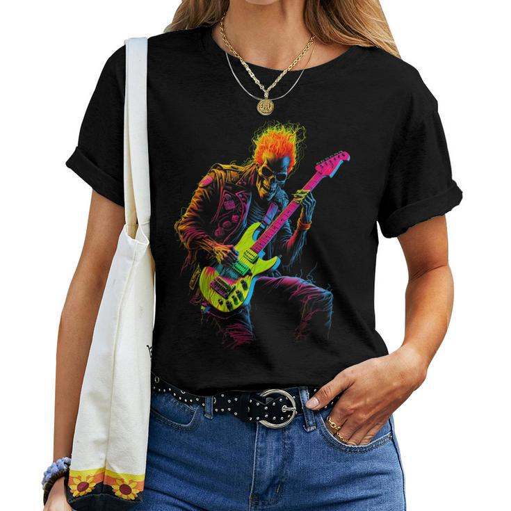 Skeleton Graphic Playing Guitar Rock Band For Women Women T-shirt