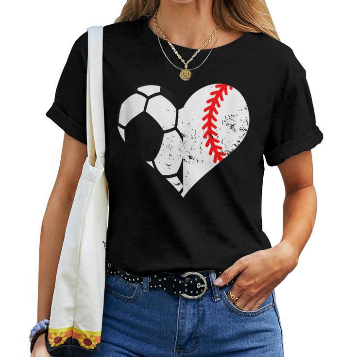 Soccer Baseball Heart Soccer Baseball Mom Women T-shirt