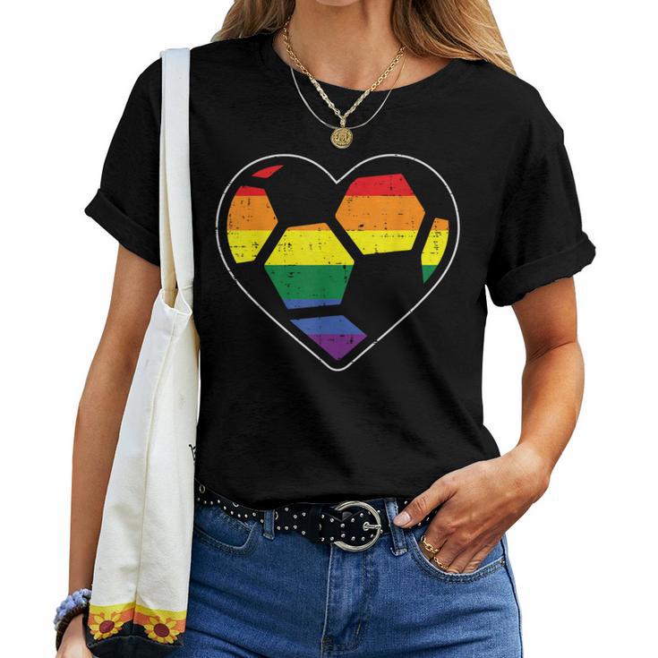 Soccer Heart Sport Lgbtq Rainbow Gay Pride Ally Women Women T-shirt