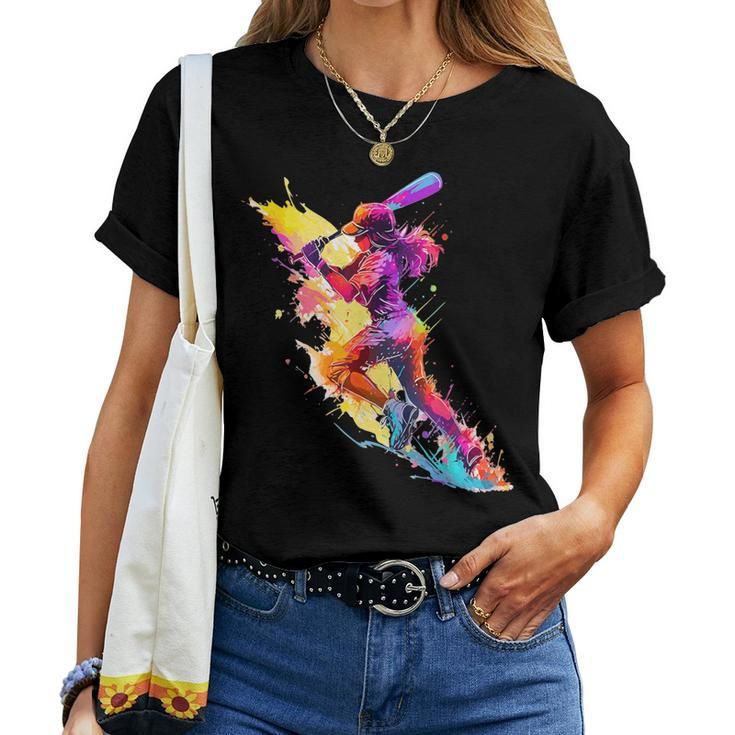 Softball Girl Paint Splash Baseball Woman Women T-shirt