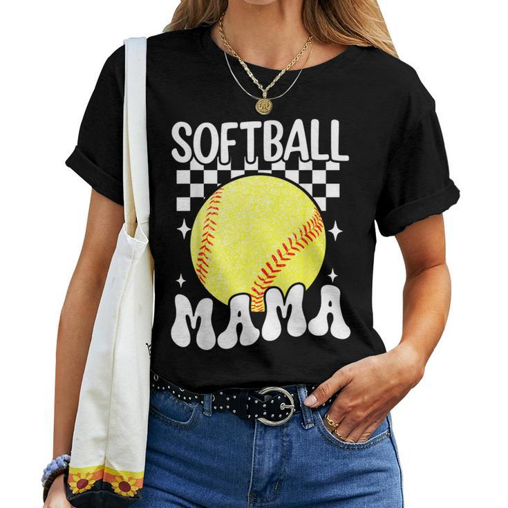 Softball Mama Retro Groovy Baseball Softball Mom Women T-shirt