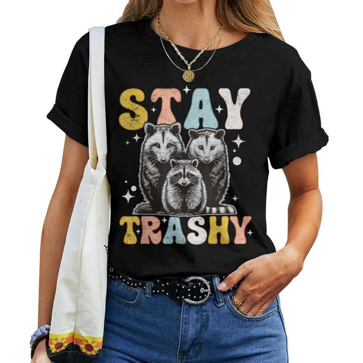 Stay Trashy Raccoon Possum Skunk Groovy Meme Women T-shirt