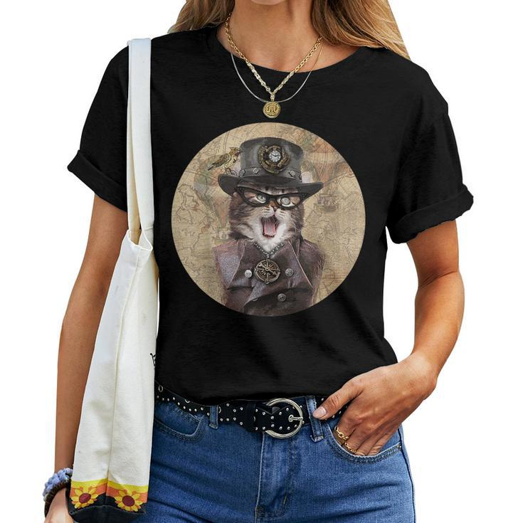 Steampunk Cat & Soft Lightweight 6554 Women T-shirt