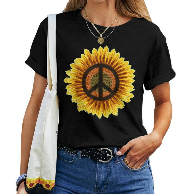 Sunflower Peace Sign 1960S 1970S Hippie Flower Retro Women T-shirt