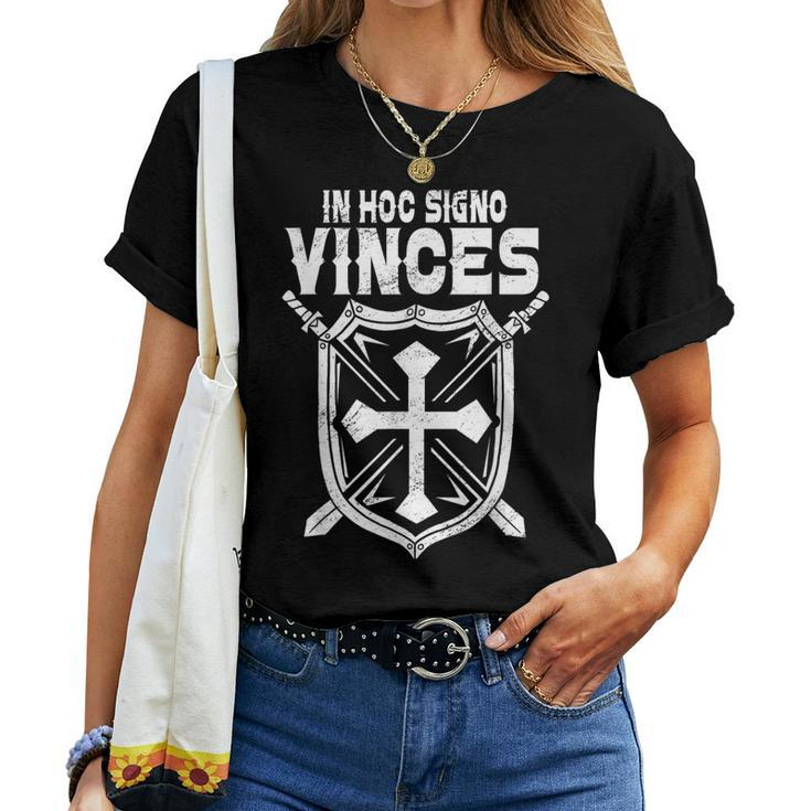 Templar Warrior In Hoc Signo Vinces Cross & Sword Christian Women T-shirt