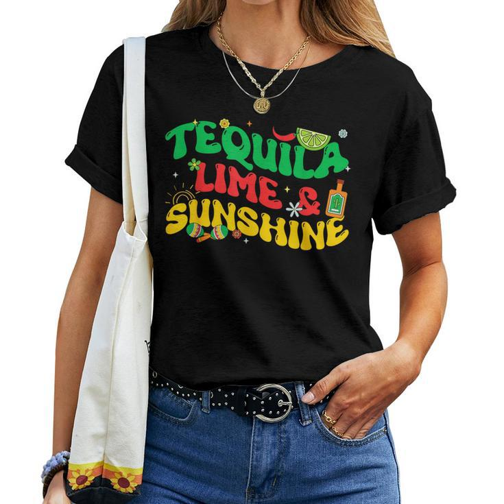 Tequila Lime Sunshine Retro Groovy Cinco De Mayo Drinking Women T-shirt