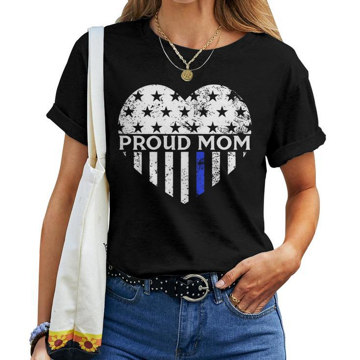 Thin Blue Line Heart Proud Police Mom Pro Law Enforcement Women T-shirt