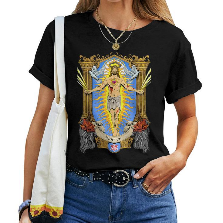 Third Eye Jesus Rise Up Christian Sacred Geometry Merkaba Women T-shirt