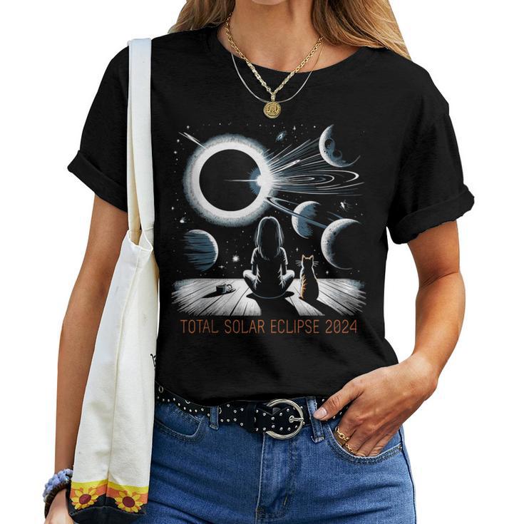 Total Solar Eclipse 2024 Girl Cat Eclipse Women T-shirt