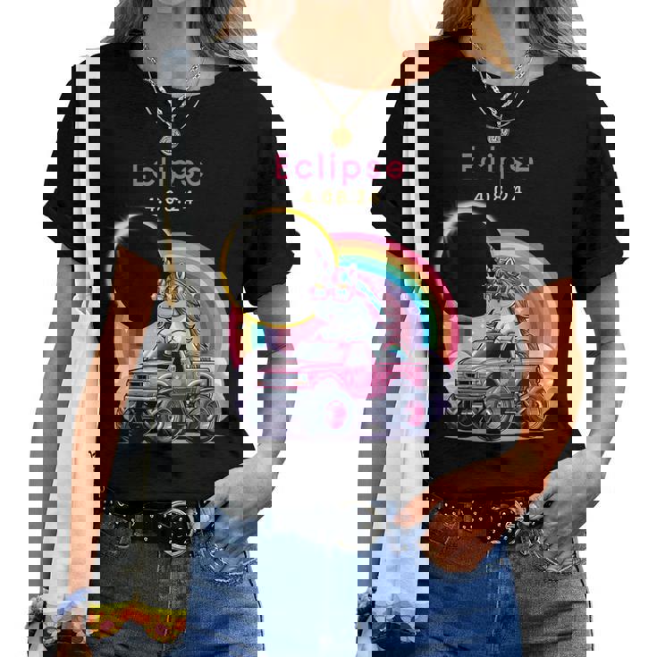 Total Solar Eclipse 2024 Monster Truck Unicorn Girl Women T
