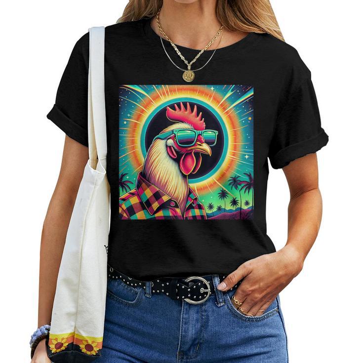 Total Solar Eclipse 2024 Vintage 80S 90S Chicken Graphic Women T-shirt