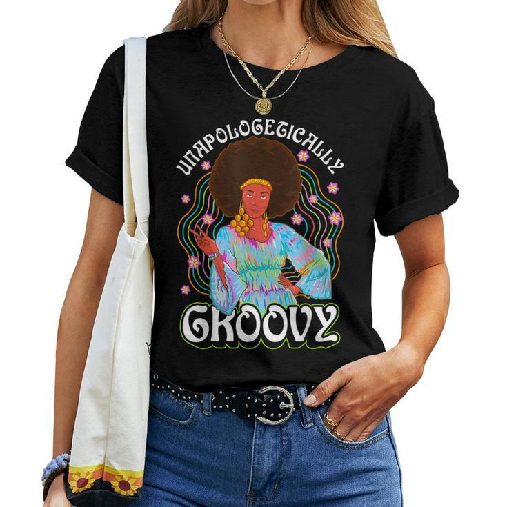 Unapologetically Groovy Black Woman 70S Dance Party Peace Women T-shirt