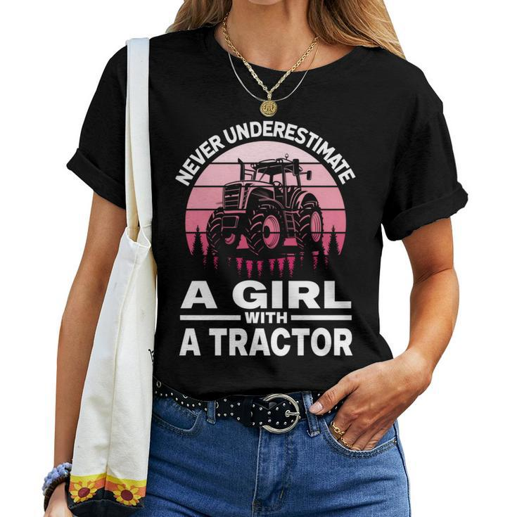 Never Underestimate A Girl With A Tractor Farmer Women T-shirt