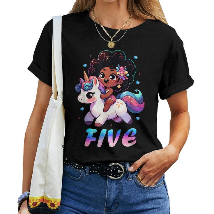 Unicorn 5Th Birthday 5 Years Old Black Girl African American Women T-shirt