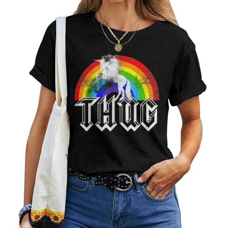 Unicorn Rainbow Thug  Distressed Women T-shirt