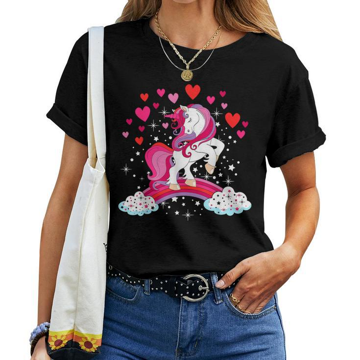 Unicorn Valentines Day Toddler Girl Love Heart Rainbow Women T-shirt