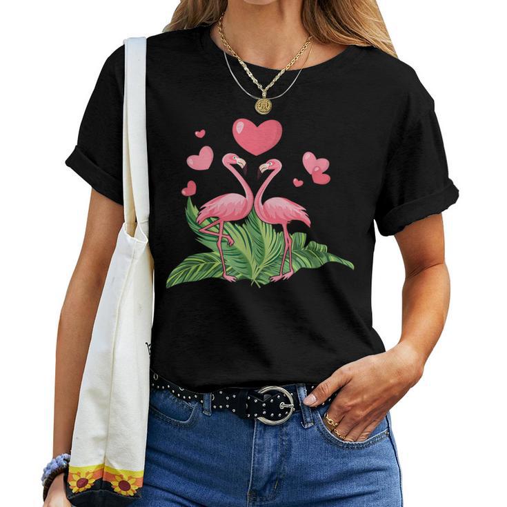 Valentine's Day Flamingo Couple 14Th February Heart Day Women T-shirt