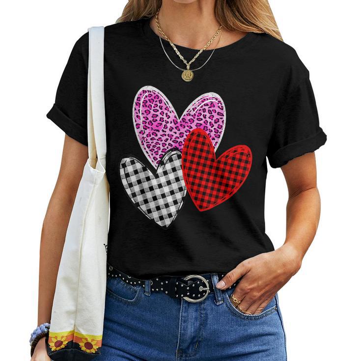 Valentines Day Hearts Leopard Pink Buffalo Plaid Print Women Women T-shirt