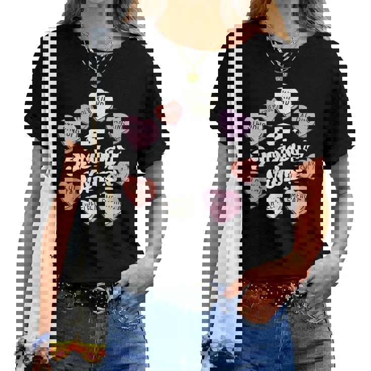 Valentines Day Oncology Nurse Cancer Support Groovy Hearts Women T-shirt