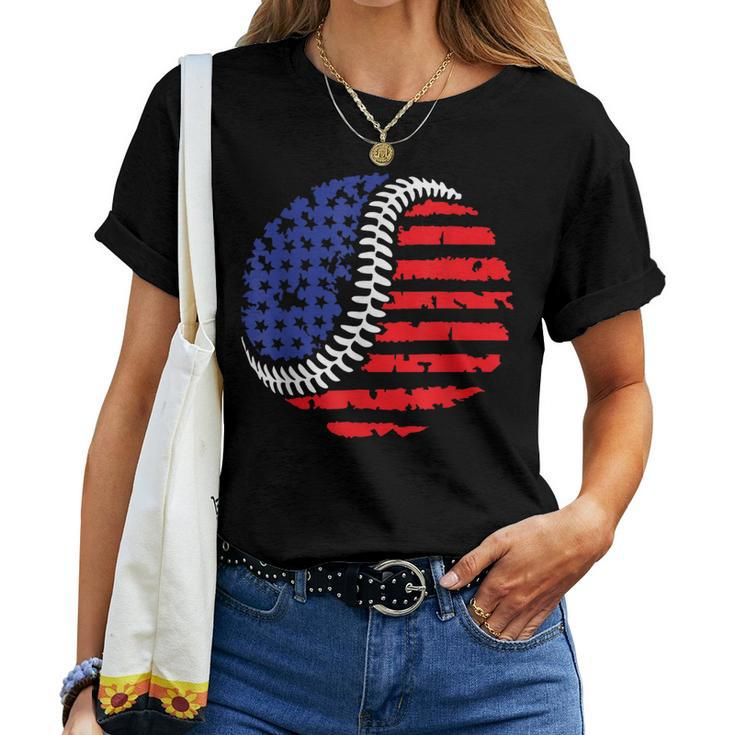 Vintage Baseball American Flag For Boys Girls Women Women T-shirt