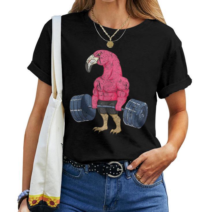 Vintage Flamingo Weightlifting Bodybuilder Muscle Fitness Women T-shirt