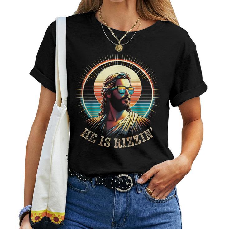 Vintage Jesus Is Rizzen Easter Christian He Is Rizzin Women T-shirt