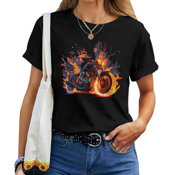 Vintage Motorcycle Biker In Flames Sportster Motorcycle Women T-shirt