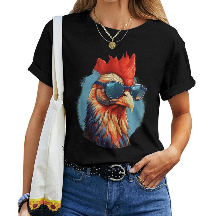 Vintage Rooster Chicken Sunglasses Women T-shirt