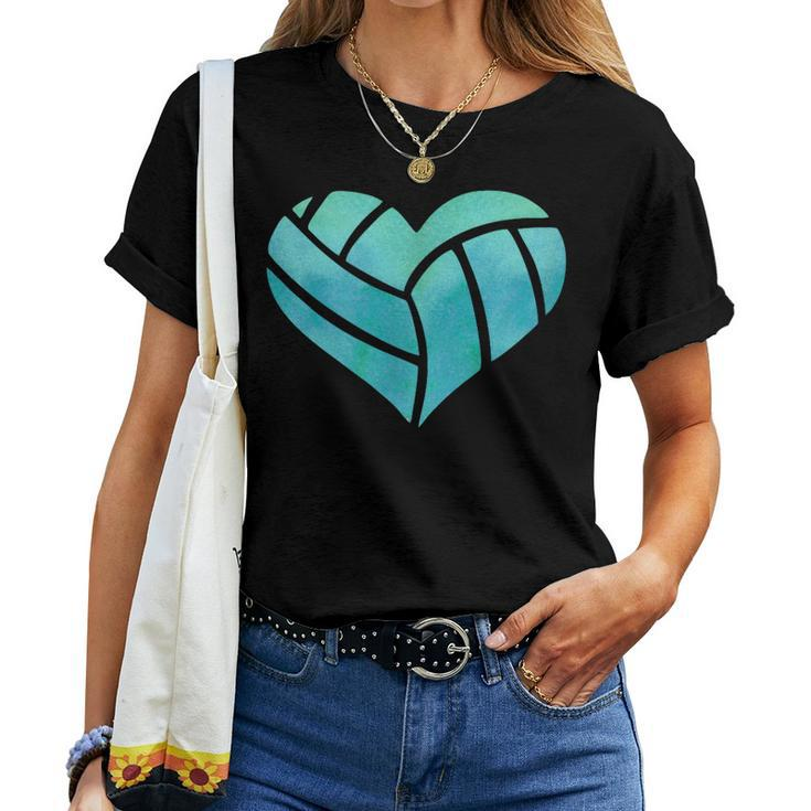 Volleyball Heart Teal Watercolor For A Girl Women T-shirt