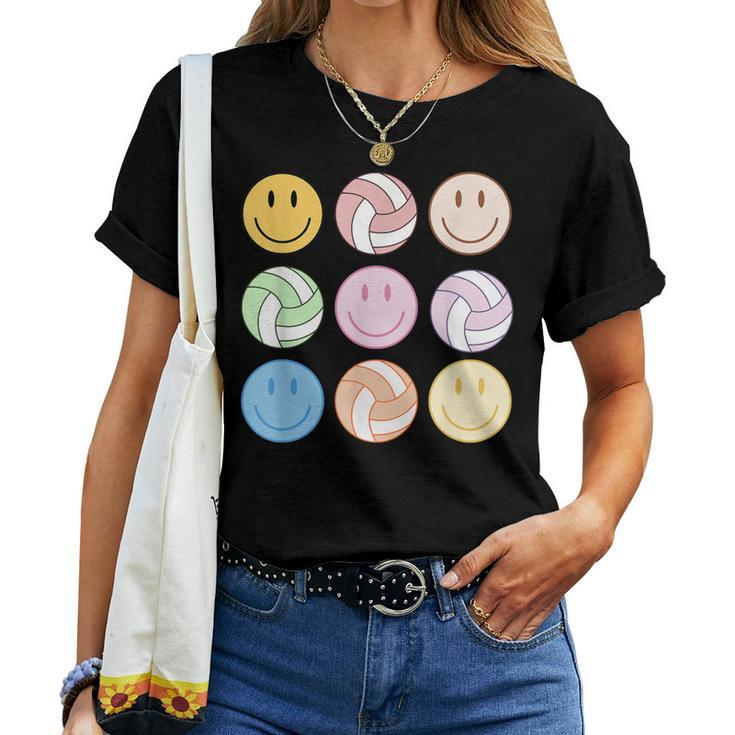 Volleyball Vibes Smile Face Hippie Volleyball Girls Women T-shirt