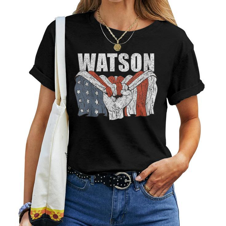 Watson Last Name Family Matching Retro American Flag Women T-shirt