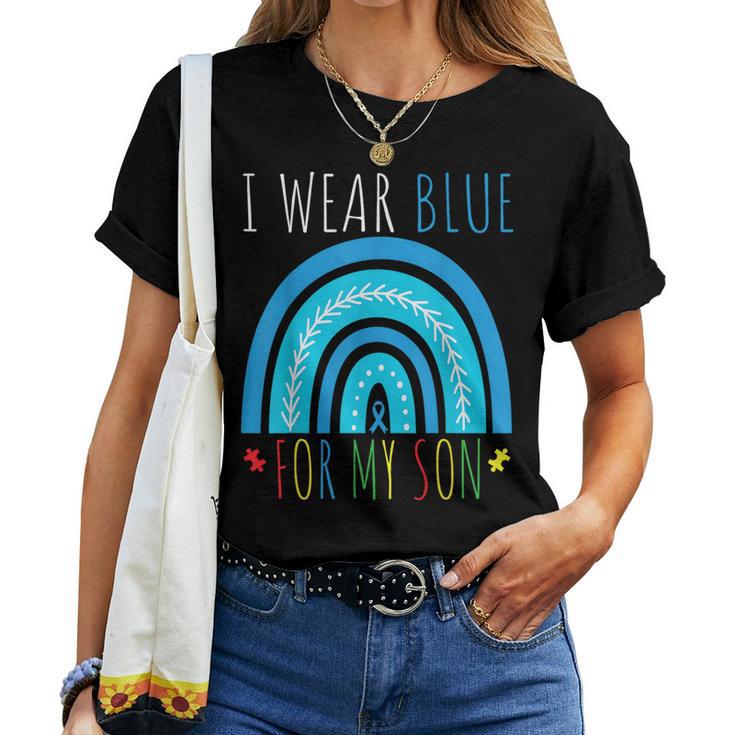 I Wear Blue Autism Awareness Month Unterstützungsgeschenke Für Sohn Mama Und Papa T-shirt Frauen