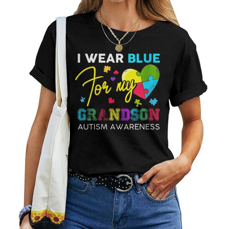 I Wear Blue For My Grandson Autism Awareness Grandma Grandpa Women T-shirt