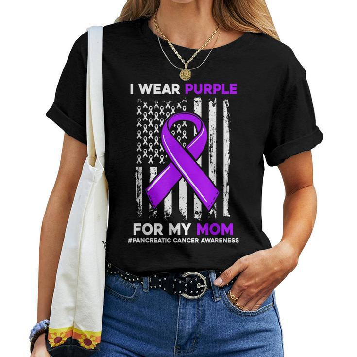 I Wear Purple For My Mom Mother Pancreatic Cancer Awareness Women T-shirt