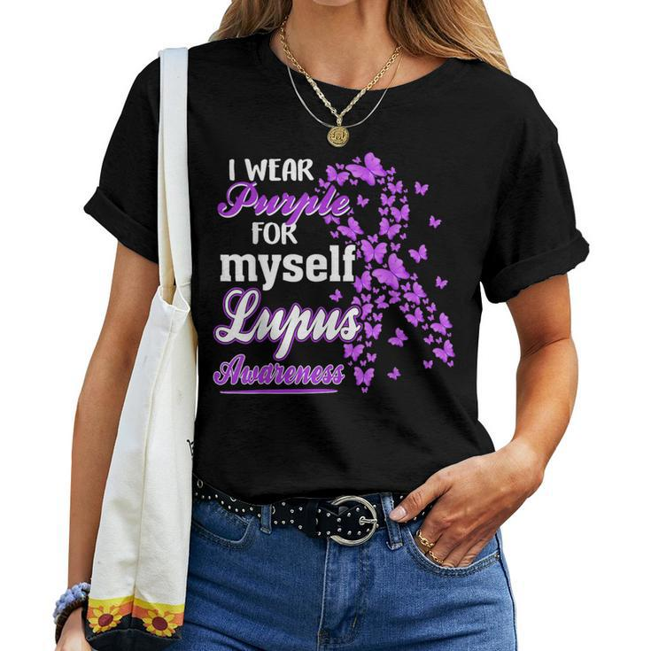 I Wear Purple For My Myself Butterfly Ribbon Lupus Awareness Women T-shirt