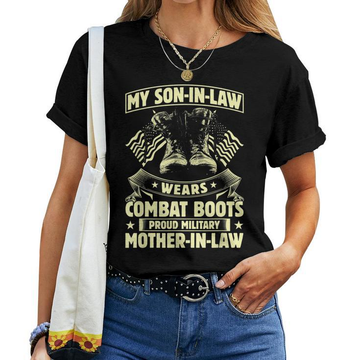 Wears Combat Boot Proud Military Mother In Law Son In Law Women T-shirt
