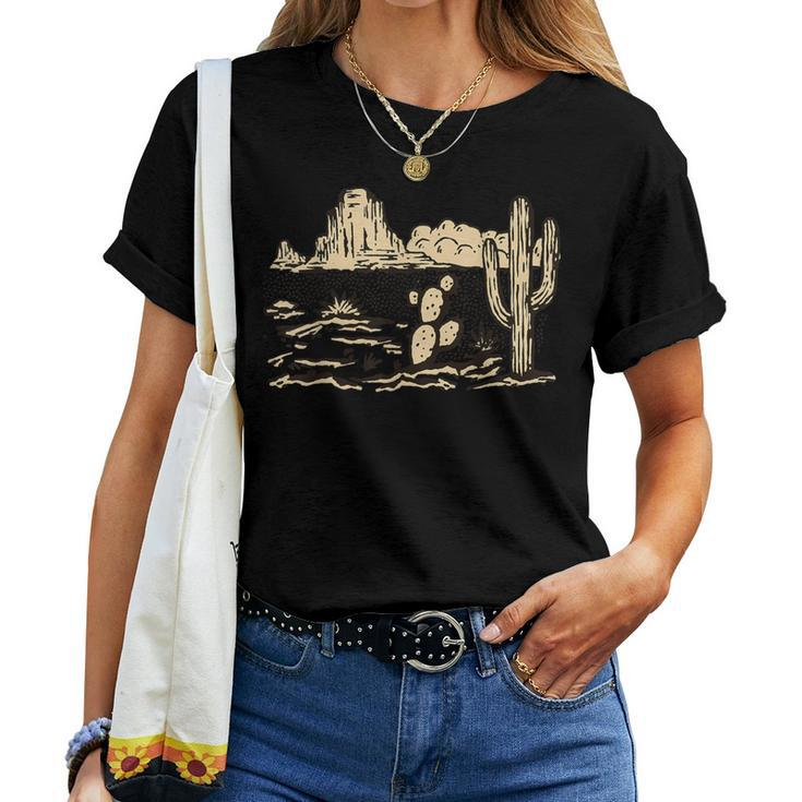 Western Desert Vintage Cactus Graphic Cowgirl Casual Women T-shirt