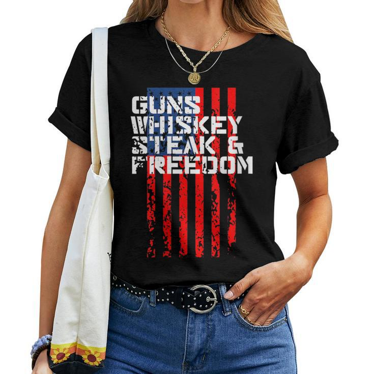 Whiskey Steak And Freedom Usa Flag Women T-shirt