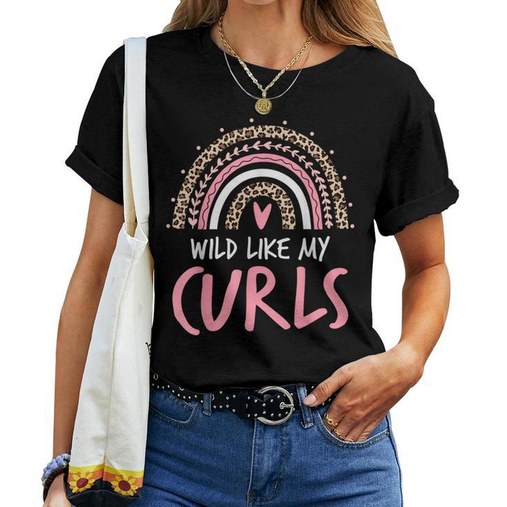 Wild Like My Curls Toddler Girls Curly Hair Rainbow Leopard Women T-shirt