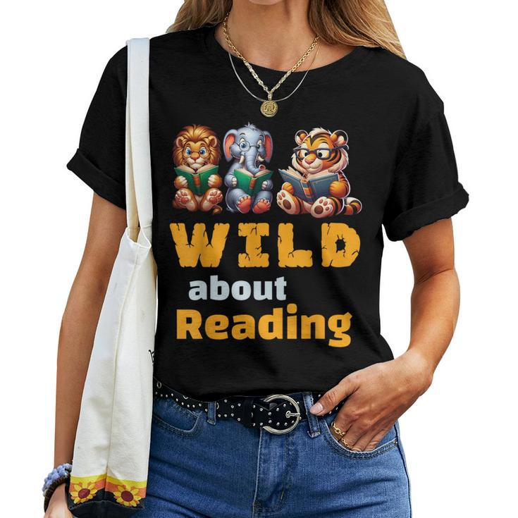 Wild About Reading Book Reader Teacher Animals Books Women T-shirt