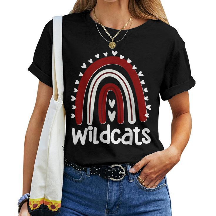 Wildcats School Hearts Rainbow Wildcat Sports Spirit Team Women T-shirt