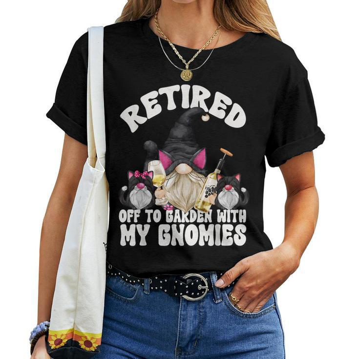 Wine And Cat Grandpa Retirement Gnome For Retired Dad Women T-shirt